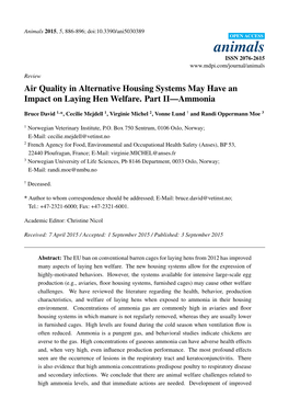 Air Quality in Alternative Housing Systems May Have an Impact on Laying Hen Welfare