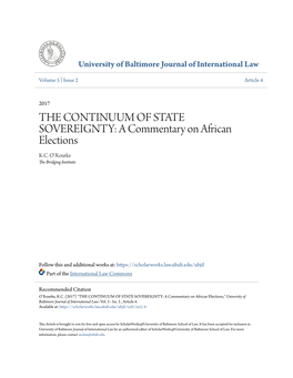 THE CONTINUUM of STATE SOVEREIGNTY: a Commentary on African Elections K.C