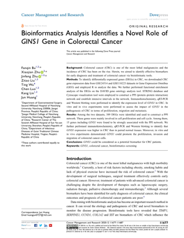 Bioinformatics Analysis Identifies a Novel Role of GINS1 Gene in Colorectal Cancer