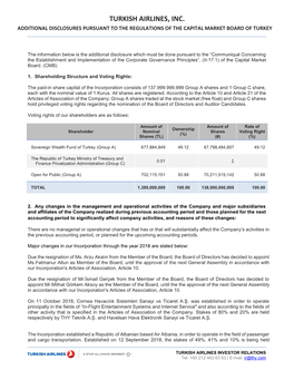 Turkish Airlines, Inc. Additional Disclosures Pursuant to the Regulations of the Capital Market Board of Turkey