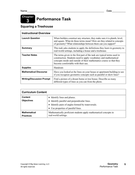 Performance Task Squaring a Treehouse