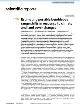 Estimating Possible Bumblebee Range Shifts in Response to Climate and Land Cover Changes Yukari Suzuki‑Ohno1*, Jun Yokoyama2, Tohru Nakashizuka3,4 & Masakado Kawata1