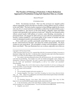 The Paradox of Policing As Protection: a Harm Reduction Approach to Prostitution Using Safe Injection Sites As a Guide