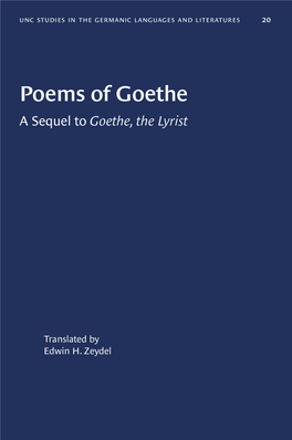 Poems of Goethe COLLEGE of ARTS and SCIENCES Imunci Germanic and Slavic Languages and Literatures