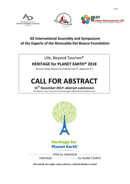 CALL for ABSTRACT Th 15 December 2017: Abstract Submission the Abstracts Have to Be Sent to Secretarygeneral@Fondazione-Delbianco.Org