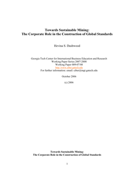 Towards Sustainable Mining: the Corporate Role in the Construction of Global Standards