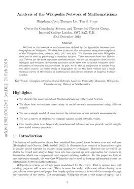 Analysis of the Wikipedia Network of Mathematicians