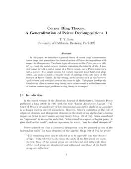 Corner Ring Theory: a Generalization of Peirce Decompositions, I T