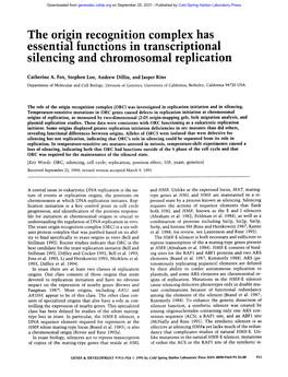 The Origin Recognition Complex Has Essenual Functions in Transcripuonal Silencing and Chromosomal Replication