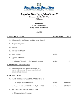 Regular Meeting of the Council Thursday, October 24, 2013 9:00 A.M