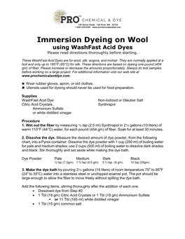 Immersion Dyeing on Wool Using Washfast Acid Dyes Please Read Directions Thoroughly Before Starting