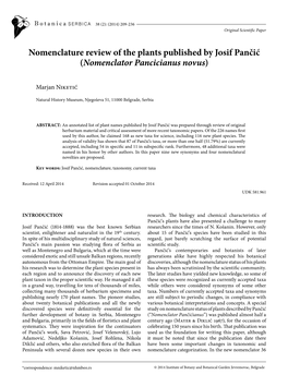 Nomenclature Review of the Plants Published by Josif Pančić (Nomenclator Pancicianus Novus)