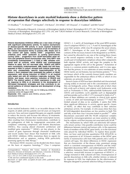 Histone Deacetylases in Acute Myeloid Leukaemia Show a Distinctive Pattern of Expression That Changes Selectively in Response to Deacetylase Inhibitors