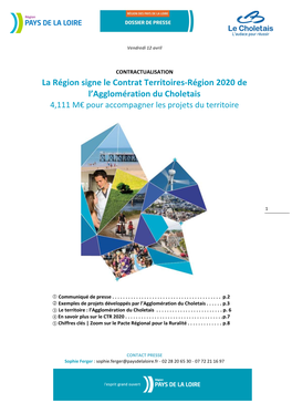 La Région Signe Le Contrat Territoires-Région 2020 De L’Agglomération Du Choletais 4,111 M€ Pour Accompagner Les Projets Du Territoire
