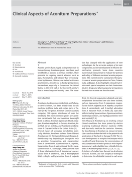 Clinical Aspects of Aconitum Preparations*