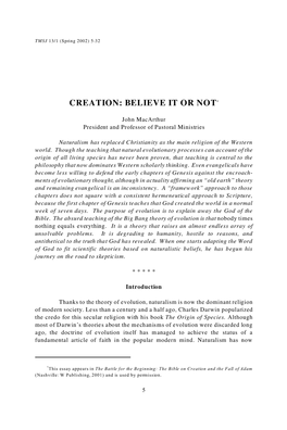 Creation: Believe It Or Not*