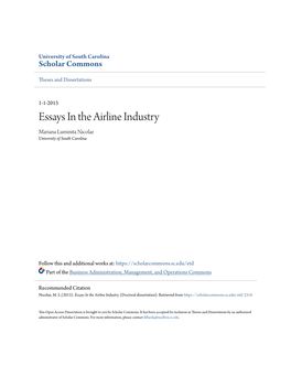 Essays in the Airline Industry Mariana Luminita Nicolae University of South Carolina