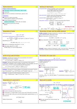 Electrochemistry Solutions of Electrolytes Dissociation of Water Dissociation of Water and the Acidity Constant Ph of Strong