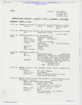 LOUISIANA SATQRDAY, APRIL 9, 1994 11:15 Am DEPART Watergate for National Airport/Signature Flight Driver: Colin Beeper: 202/224-4488 #553