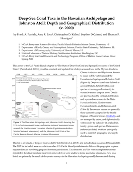 Deep-Sea Coral Taxa in the Hawaiian Archipelago and Johnston Atoll: Depth and Geographical Distribution (V