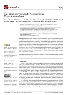 Anti-Virulence Therapeutic Approaches for Neisseria Gonorrhoeae