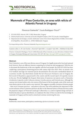 ﻿Mammals of Paso Centurión, an Area with Relicts of Atlantic Forest In