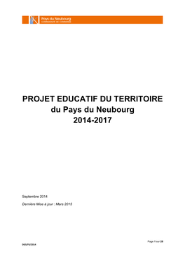 PROJET EDUCATIF DU TERRITOIRE Du Pays Du Neubourg 2014-2017