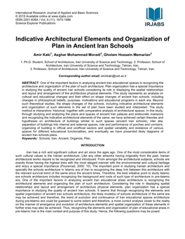 Indicative Architectural Elements and Organization of Plan in Ancient Iran Schools