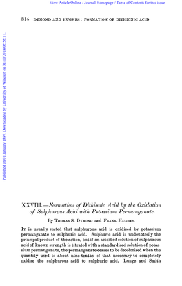 Xxvili.-&Br./Matio/Ll of Dithionic Acid by the Oxidation of Szdphu~Oas