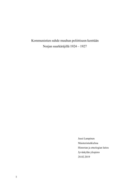 Kommunistien Suhde Muuhun Poliittiseen Kenttään Norjan Suurkäräjillä 1924 – 1927