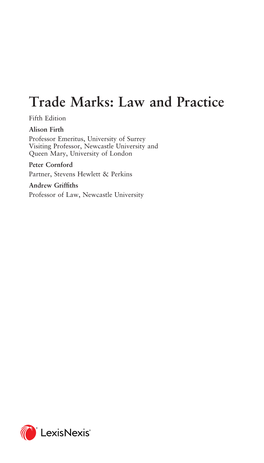 Trade Marks: Law and Practice Fifth Edition