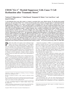 Stress Cause T Cell Dysfunction After Traumatic Myeloid Suppressor Cells + /Gr-1 + Cd11b