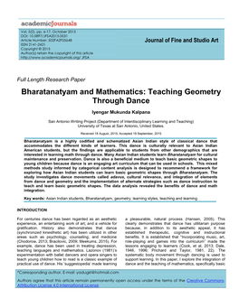 Bharatanatyam and Mathematics: Teaching Geometry Through Dance