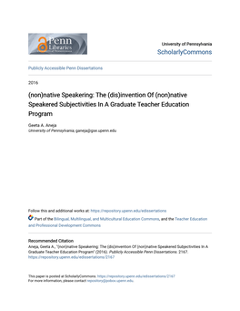 (Non)Native Speakering: the (Dis)Invention of (Non)Native Speakered Subjectivities in a Graduate Teacher Education Program