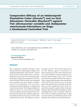 Comparative Efficacy of an Imidacloprid/ Flumethrin Collar