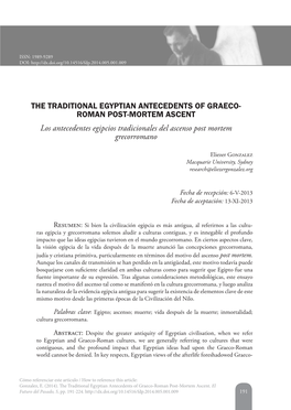 THE TRADITIONAL EGYPTIAN ANTECEDENTS of GRAECO- ROMAN POST-MORTEM ASCENT Los Antecedentes Egipcios Tradicionales Del Ascenso Post Mortem Grecorromano