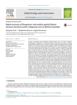 Rapid Recovery of Dungeness Crab Within Spatial Fishery Closures Declared Under Indigenous Law in British Columbia