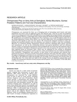 Chimpanzees Prey on Army Ants at Seringbara, Nimba Mountains, Guinea: Predation Patterns and Tool Use Characteristics