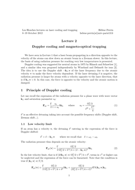 Lecture 2 Doppler Cooling and Magneto-Optical Trapping 1