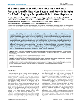 The Interactomes of Influenza Virus NS1 and NS2 Proteins Identify New Host Factors and Provide Insights for ADAR1 Playing a Supportive Role in Virus Replication