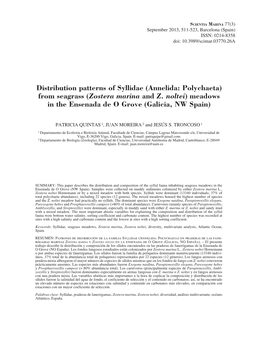 Distribution Patterns of Syllidae (Annelida: Polychaeta) from Seagrass (Zostera Marina and Z