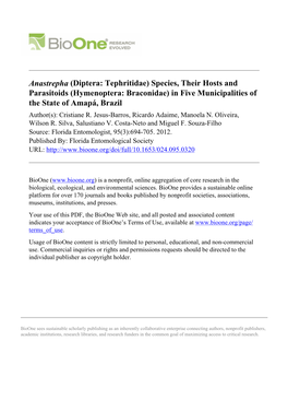 Anastrepha (Diptera: Tephritidae) Species, Their Hosts and Parasitoids (Hymenoptera: Braconidae) in Five Municipalities of the S