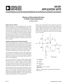 Application Note AN-581, Biasing and Decoupling Op Amps in Single