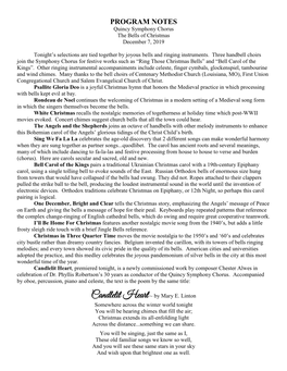 PROGRAM NOTES Quincy Symphony Chorus the Bells of Christmas December 7, 2019