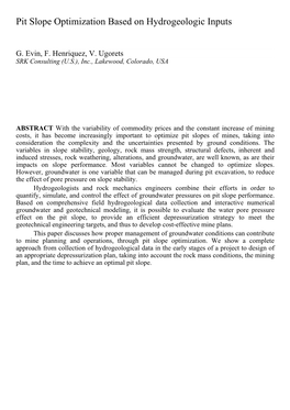 Pit Slope Optimization Based on Hydrogeologic Inputs