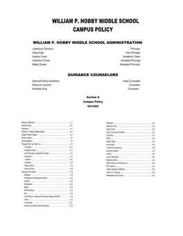 William P. Hobby Middle School Campus Policy