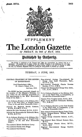 The London Gazette of FRIDAY, the 30Th of MAT, 1913