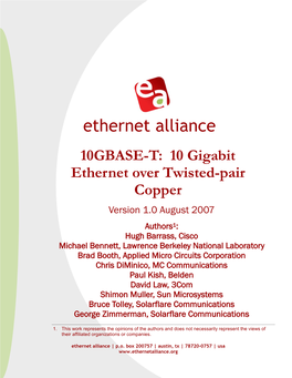 10GBASE-T: 10 Gigabit Ethernet Over Twisted-Pair Copper