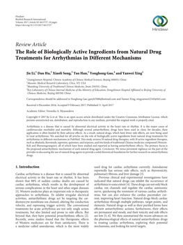 Review Article the Role of Biologically Active Ingredients from Natural Drug Treatments for Arrhythmias in Different Mechanisms