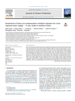 Framework of Basin Eco-Compensation Standard Valuation for Cross- Regional Water Supply E a Case Study in Northern China